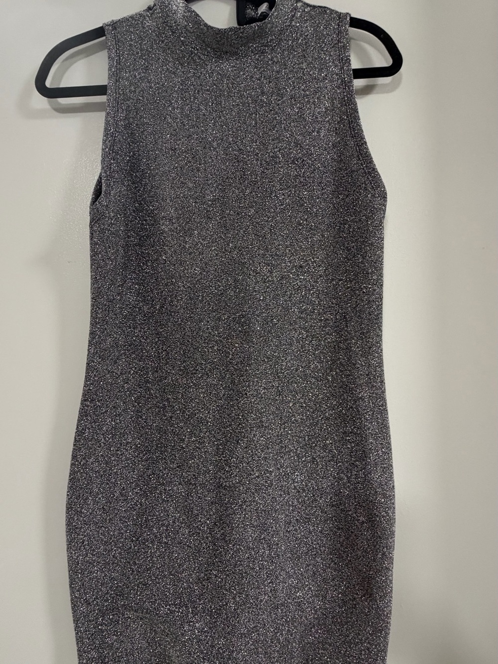 Zara Trafaluc Sparkle Sleeveless Mock Neck Mini Dress - Silver